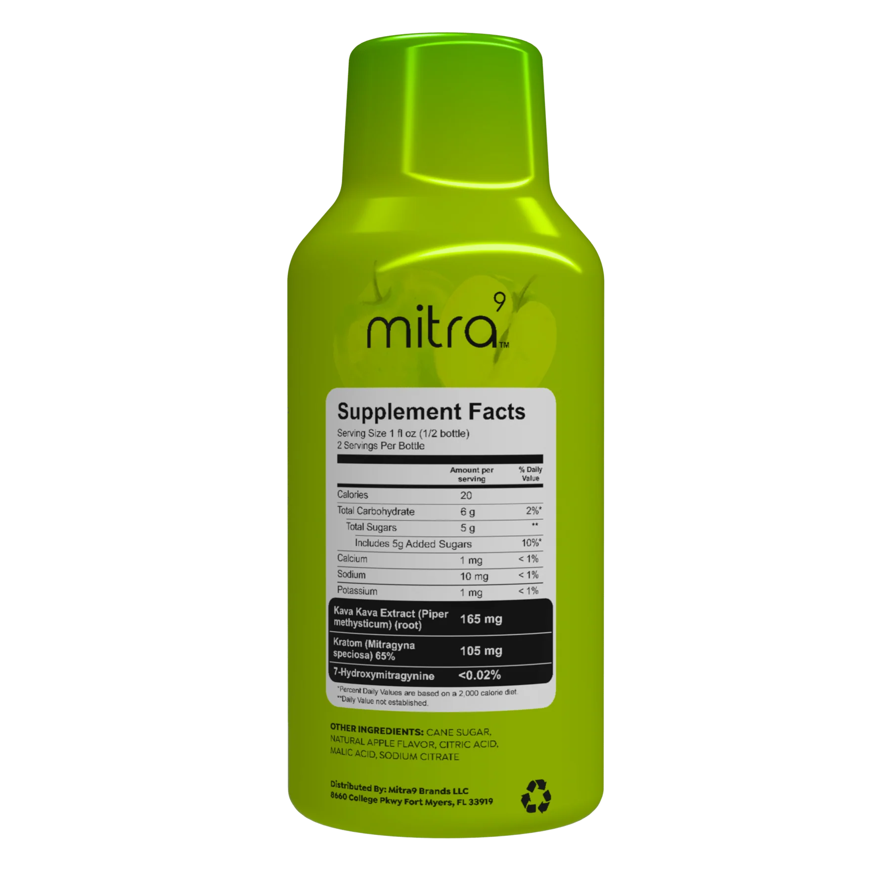 Mitra9 Kava & Kratom Combination Shot Nutrition Label